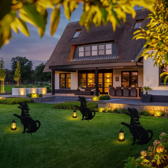 Lampa solara de gradina, decoratiune metalica, Caine