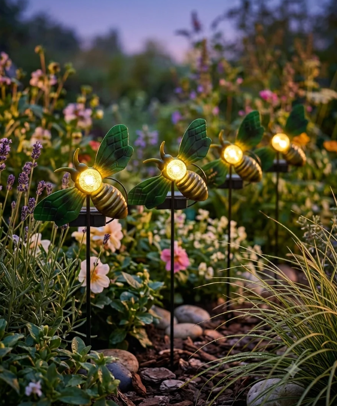 Set Lămpi Solare de Grădină din Metal LED, Modele 3D Fluturi, Colibri sau Albinuțe