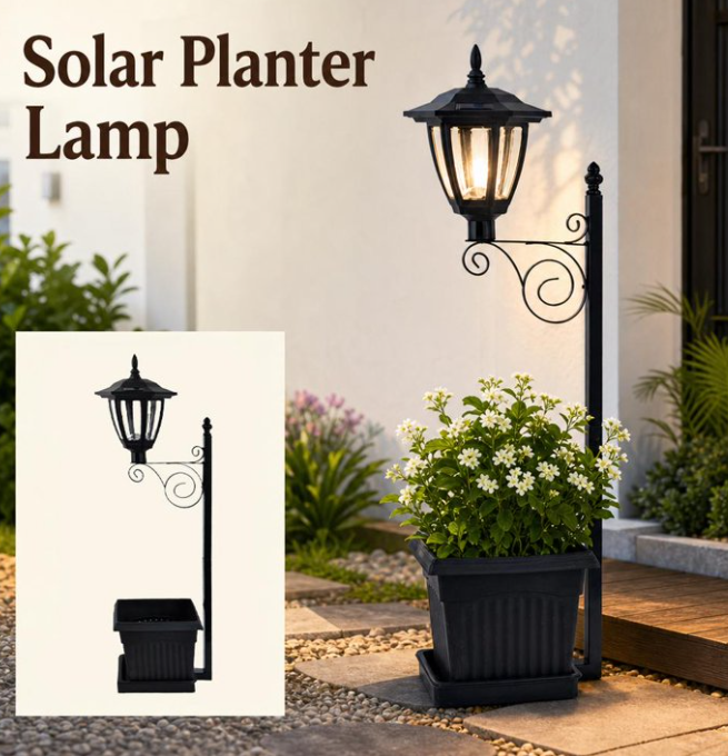 Lampă solară decorativă cu ghiveci integrat – lumină alb caldă