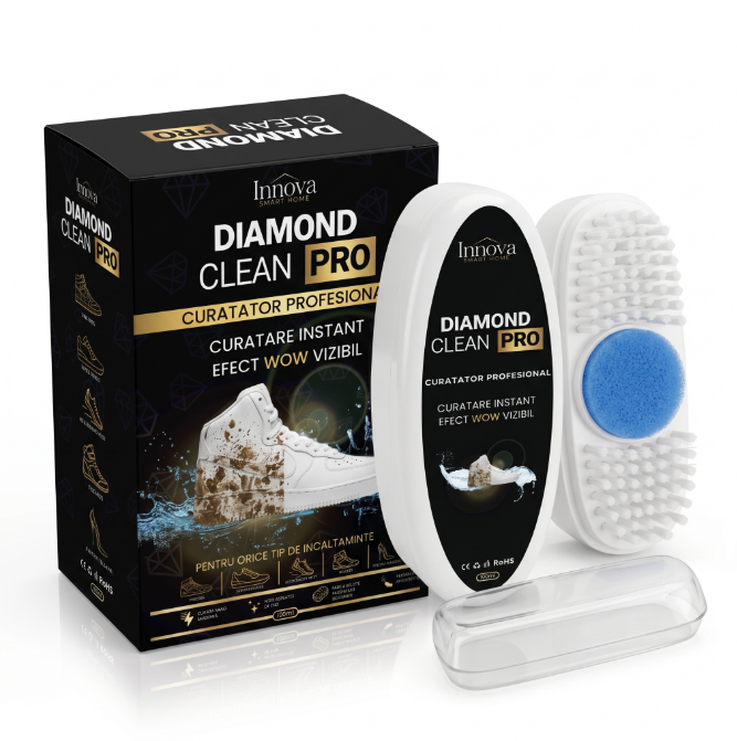 Set 2x Diamond Clean PRO – Curățător profesional pentru încălțăminte, cu perie și burete integrat