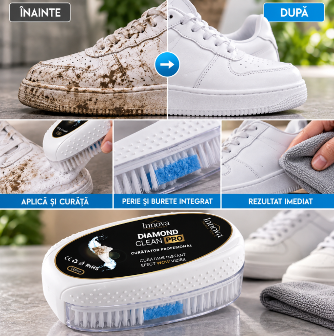 Set 2x Diamond Clean PRO – Curățător profesional pentru încălțăminte, cu perie și burete integrat
