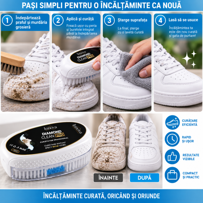 Set 2x Diamond Clean PRO – Curățător profesional pentru încălțăminte, cu perie și burete integrat