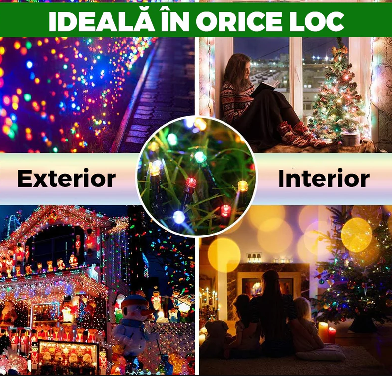 Instalație de lumini de Crăciun, tip rolă, interior/exterior, lungime 20 m