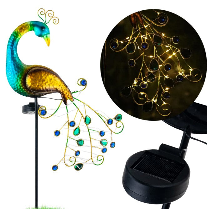 Lampa solara LED Paun, fier, alb cald, 33x43x111cm