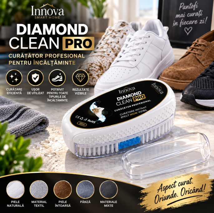 Set 2x Diamond Clean PRO – Curățător profesional pentru încălțăminte, cu perie și burete integrat