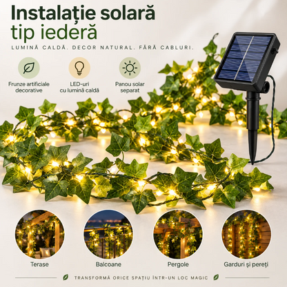Ghirlanda solara decorativa 12 m 100 LED model frunze verzi. PANOU SOLAR