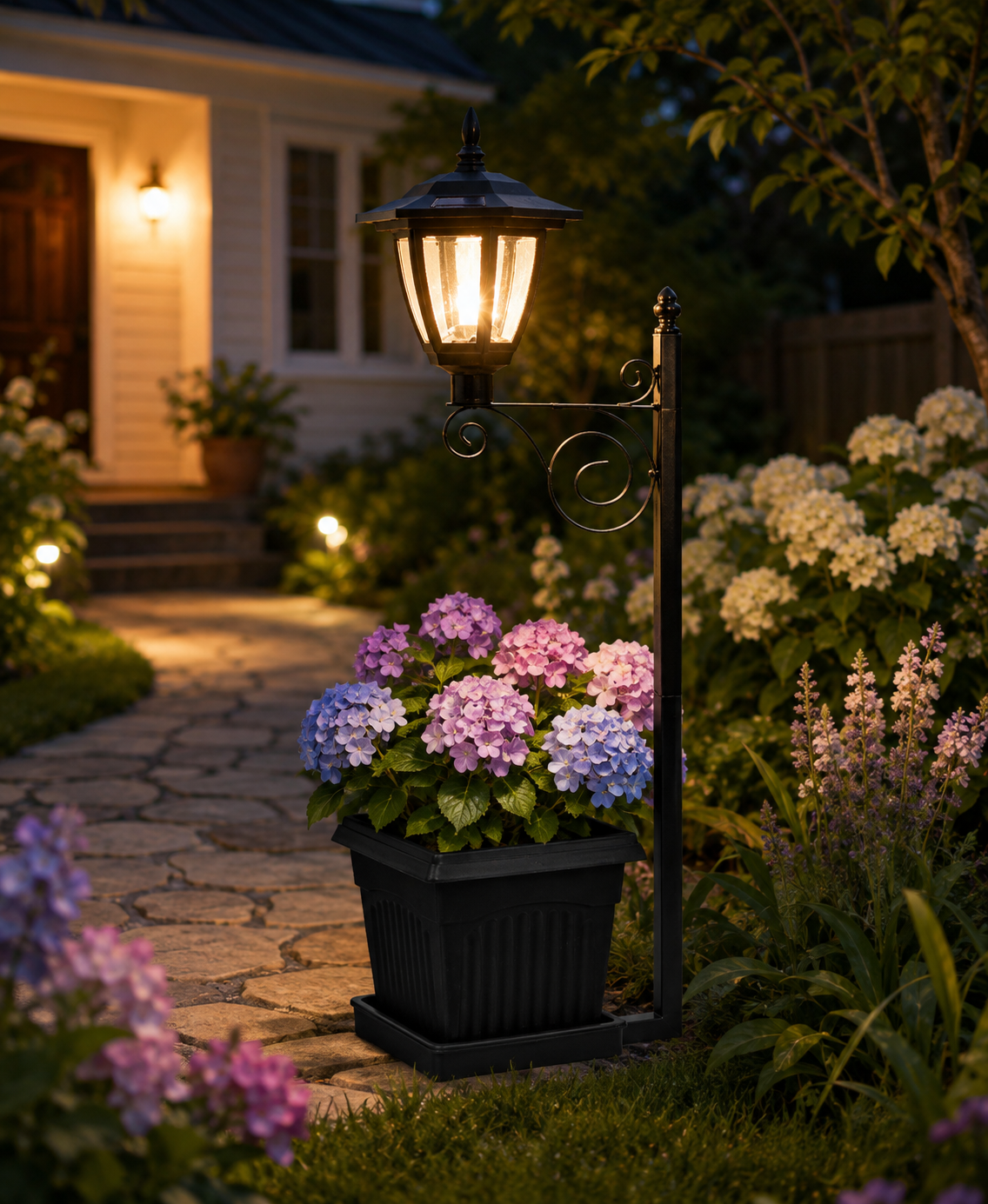 Lampă solară decorativă cu ghiveci integrat – lumină alb caldă