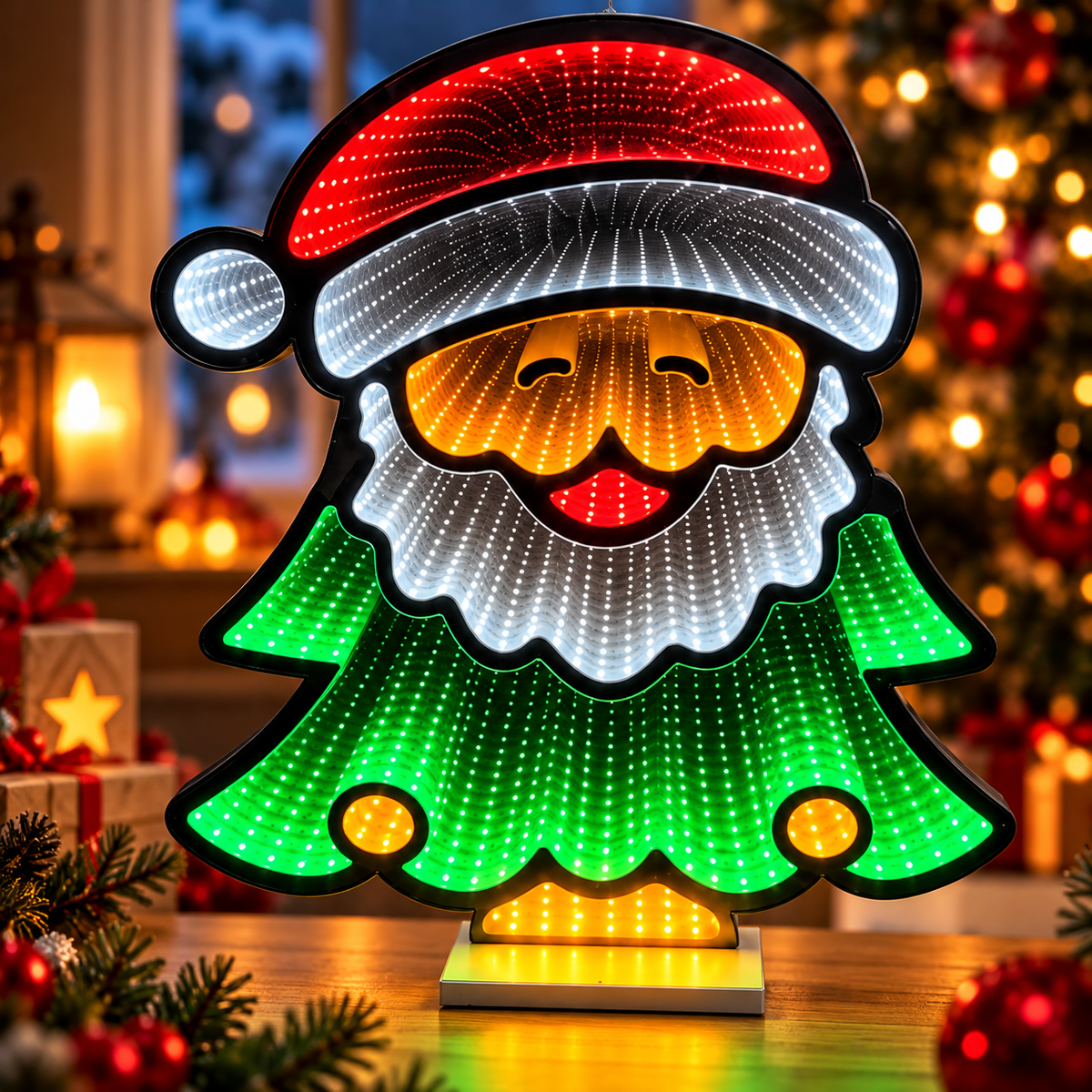Lampa oglinda decorativa de Craciun, fata/verso, diverse modele cu efect infinit & LED
