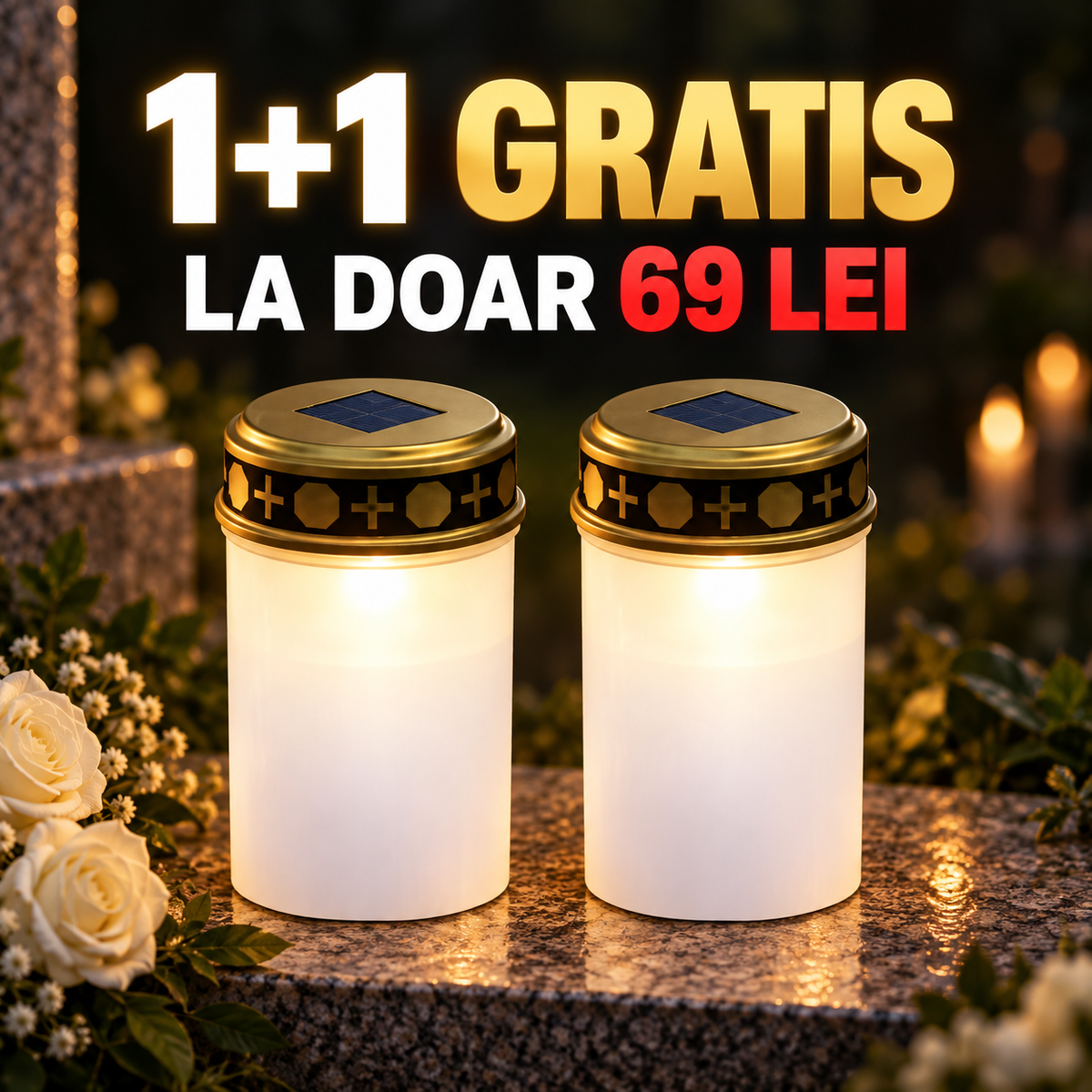 Set candele solare, efect lumanare,0.1W, cu tarus, PP