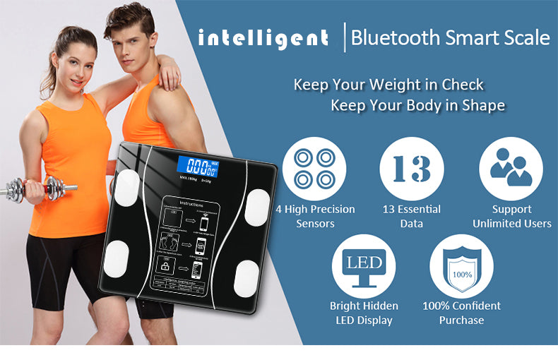 Cantar Bluetooth cu analiza corporala, display LED, sticla