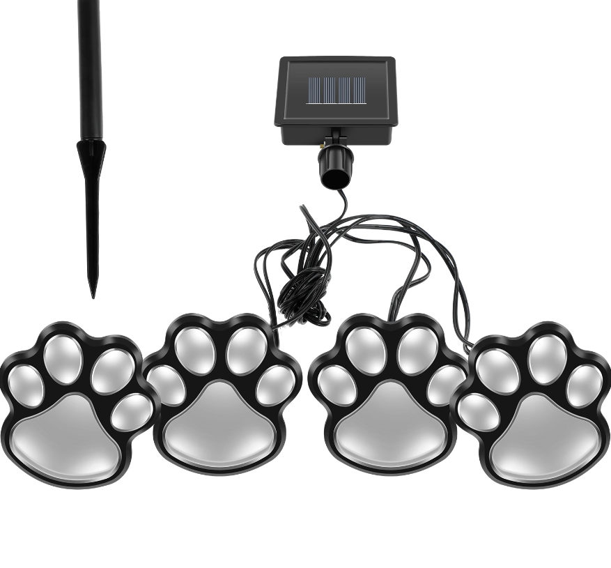 Set 4 lampi solare Paw Print Light - Alb Cald