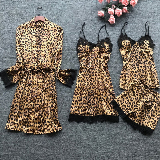 Set Pijama Dantela Leopard , 4 Piese