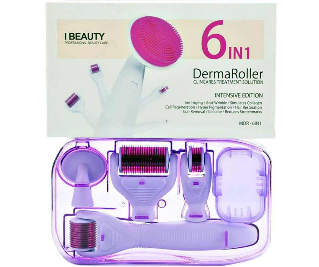 Set masaj facial DermaRoller 6 în 1, cu ace din titan pentru masaj și regenerare