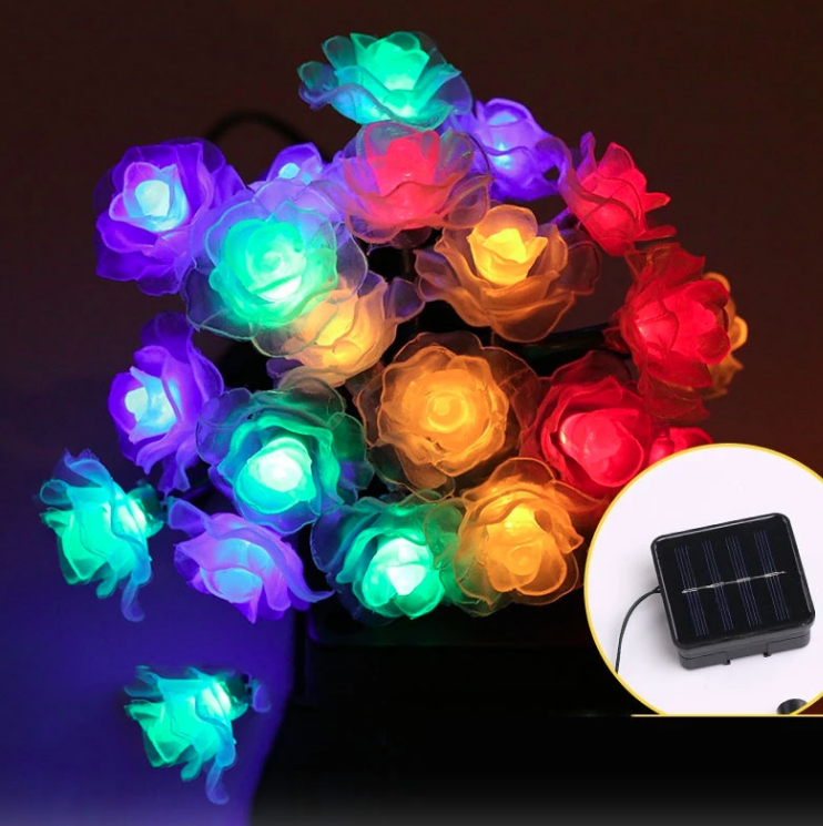 Instalatie solara 50 LED trandafiri, multicolor