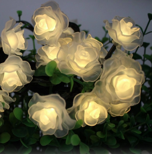 Instalatie solara 50 LED trandafiri, alb cald