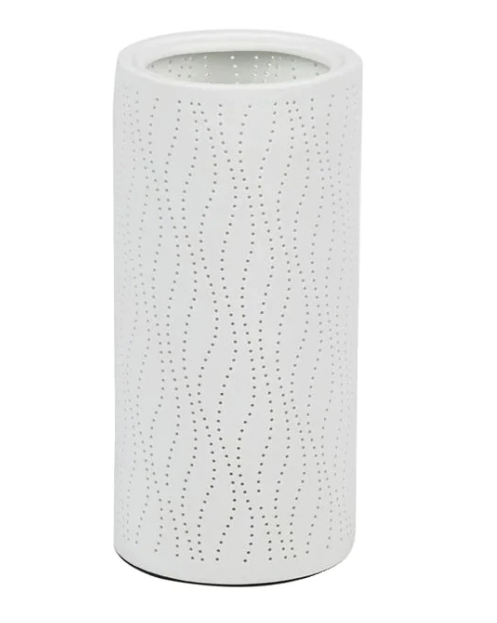 Lampa ceramica de masa cu model perforat pentru lumina, cablu de 1.5 m, E14, 220-240 V, Alb, 24,5x11.5 cm