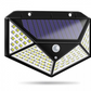 Set 4 x Lampa 100 LED cu panou solar, senzor de miscare +CADOU Lanterna profesionala de cap reglabila cu triplu LED