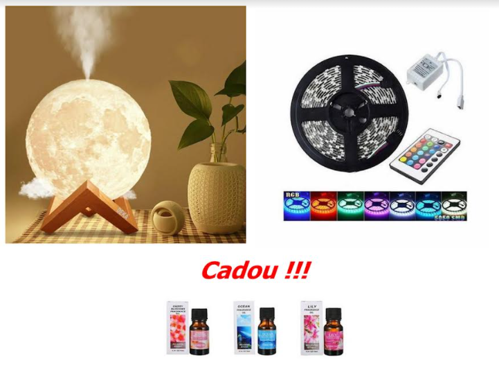 PACHET PROMO!!!  Lampa moon umidificator + banda RGB 5m cu telecomanda + CADOU 3 sticlute de ulei aromatizant