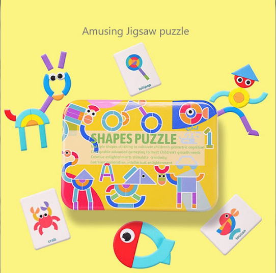 Puzzle Shapes, jucarie educativa puzzle forme geometrice din lemn