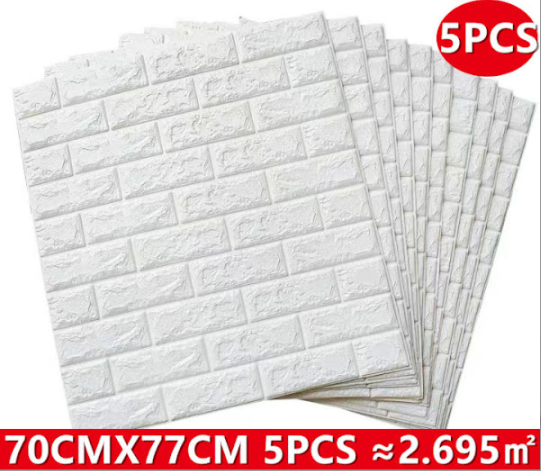 Set 5 x Placa de tapet adeziv caramizi albe, 77x70 cm